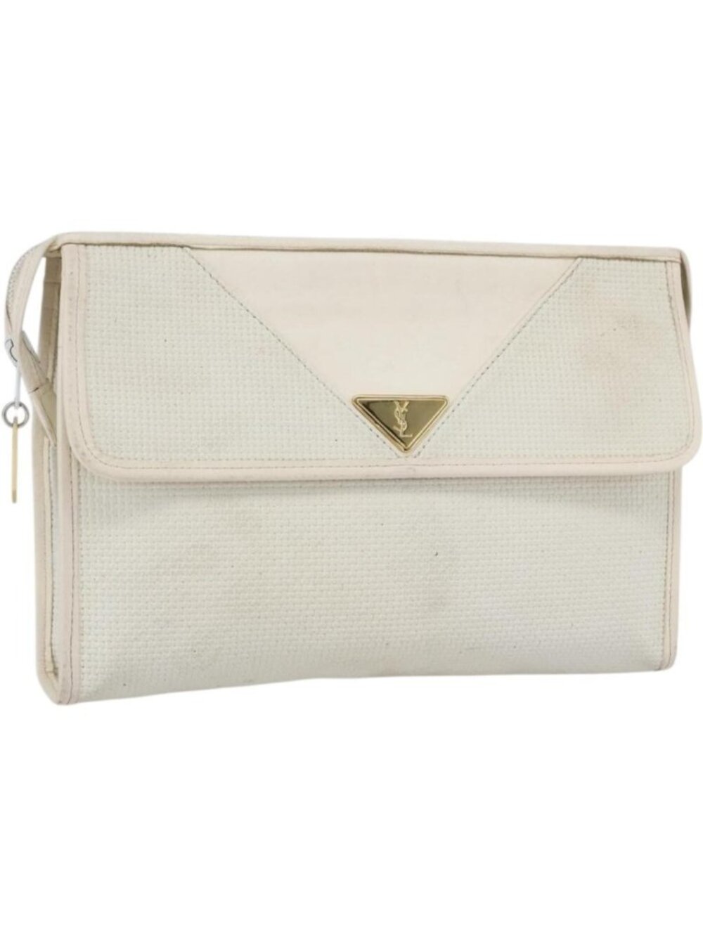 SAINT LAURENT Clutch Bag Coated Canvas White Gold
